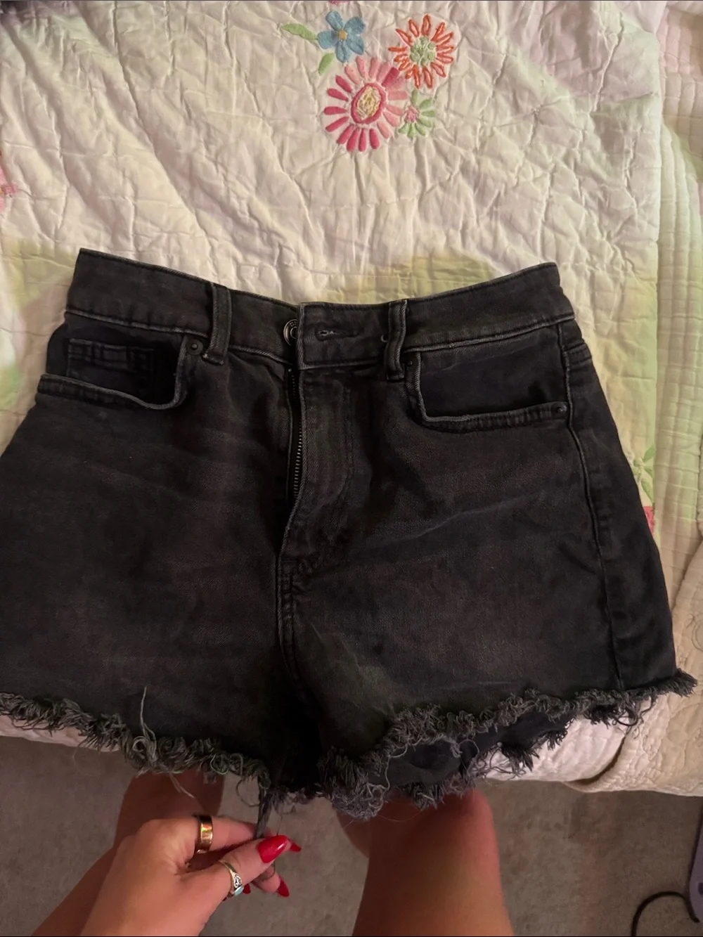 Divided Black Frayed Hem Denim Shorts